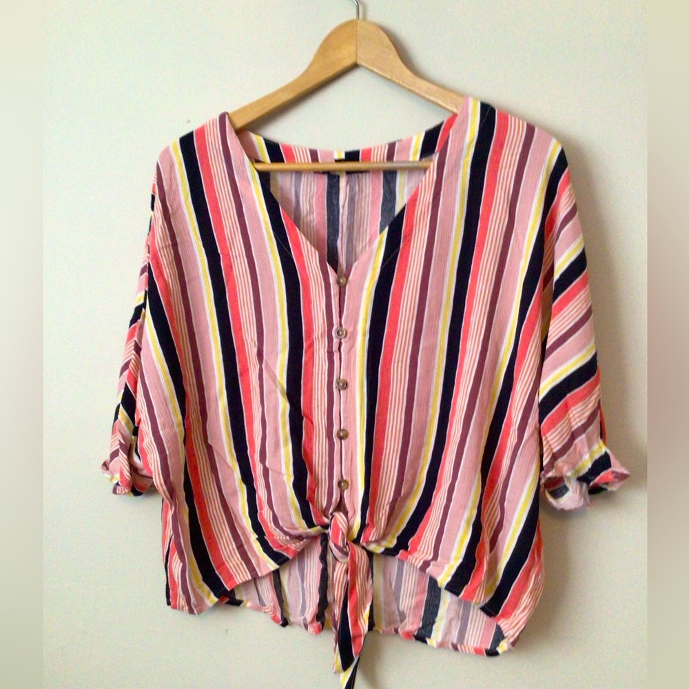 🌻 3 for $15. Woman’s striped blouse. Size medium.